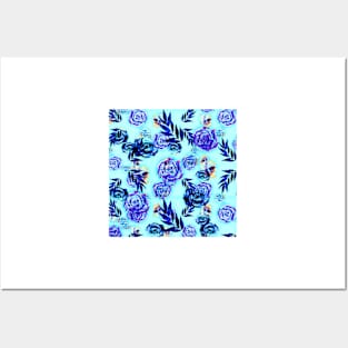 blue indigo purple gold turquoise floral pattern Posters and Art